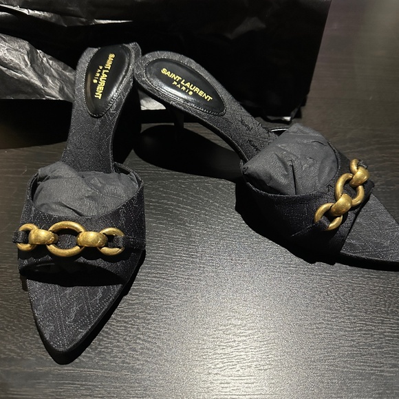 YSL SAINT LAURENT - Le Maillon Mules, YSL Black Print ( Size 37.5 / US 7.5) - Picture 2 of 7